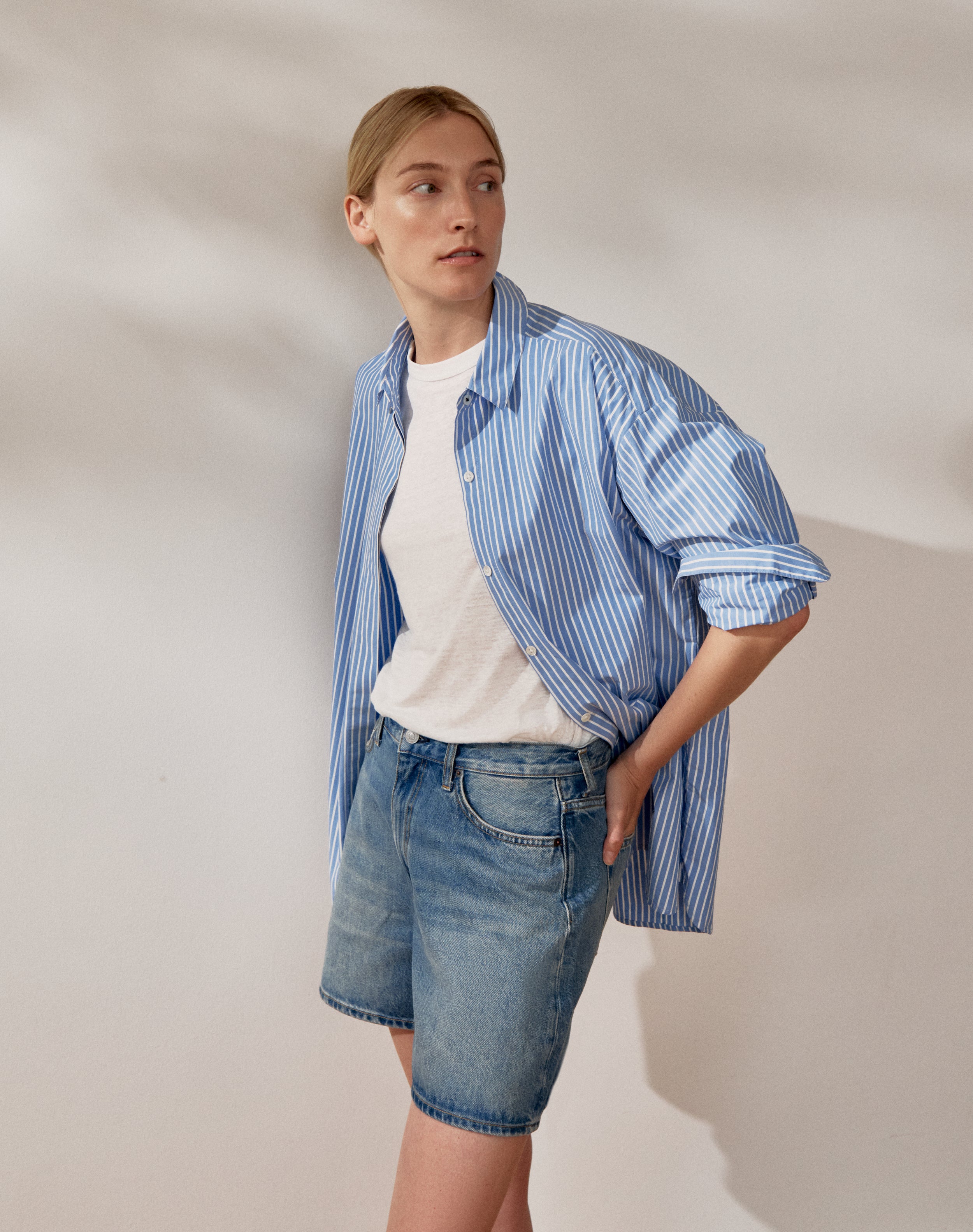 The Oversize Shirt - Blue + White Stripe